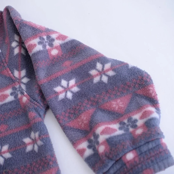 Vintage Haband Grey Pink Snowflake Fleece Festive Holiday Zip Up Sweater LG - Picture 3 of 8
